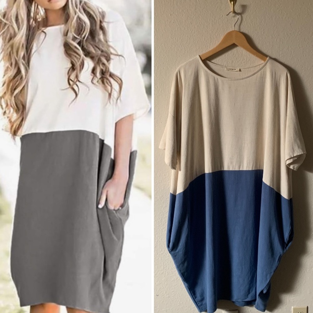 Linen Blend Knee Length Dress with Pockets